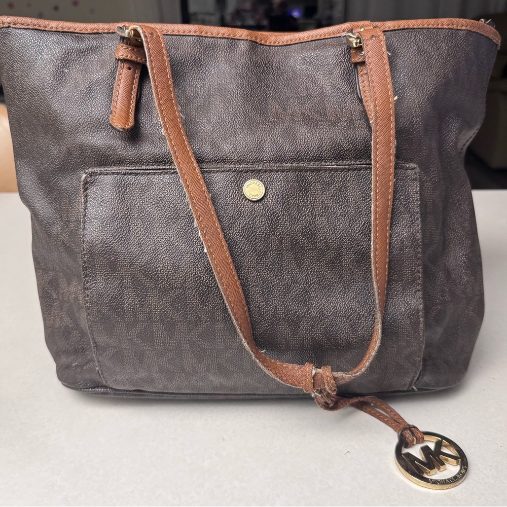 Michael Kors Dark Brown Tote with Tan Straps